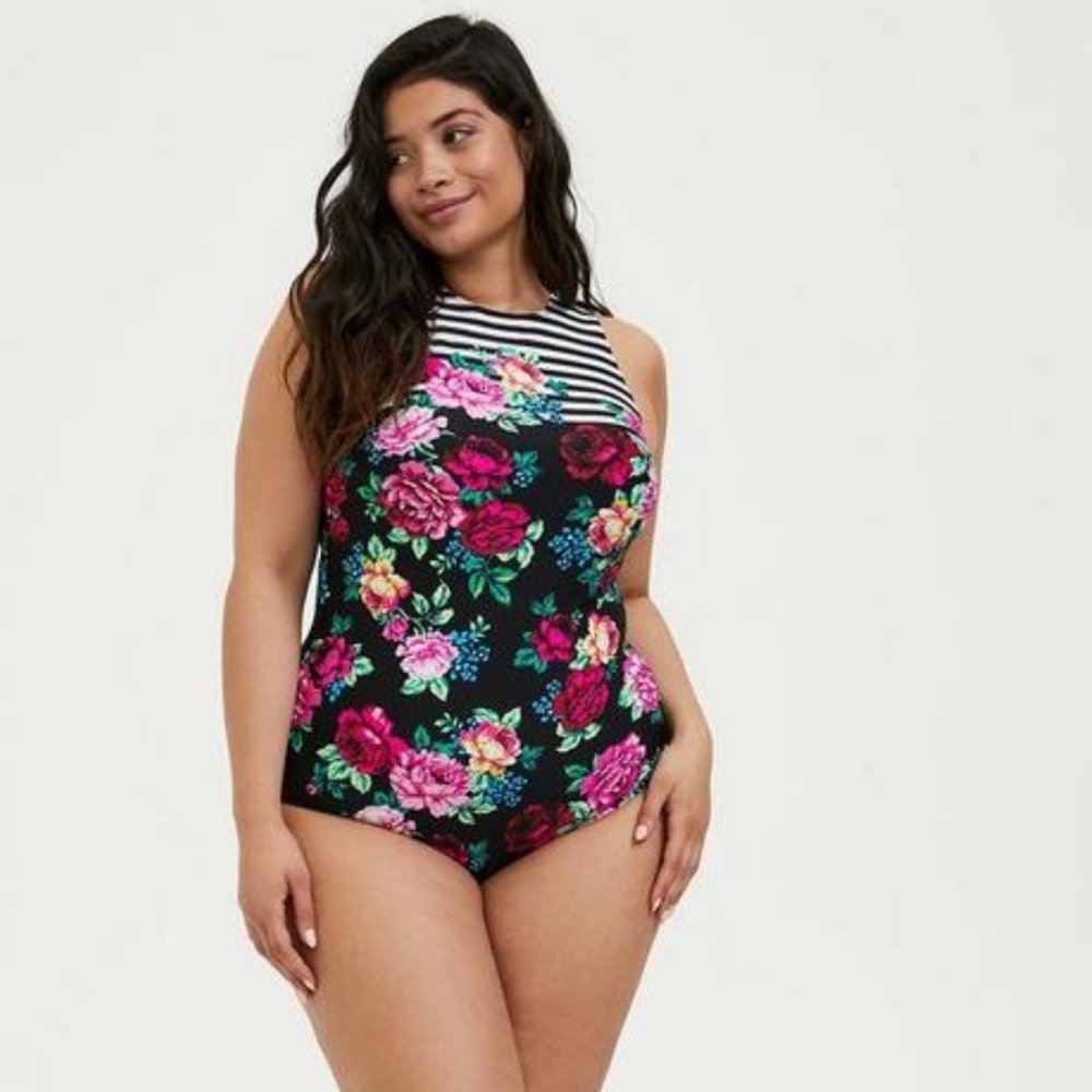 Torrid Active Wireless High Neck Open Back One Piece Swimsuit